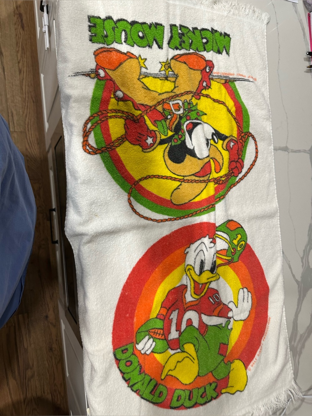 Vintage Mickey Mouse cowboy and Donald Duck towel